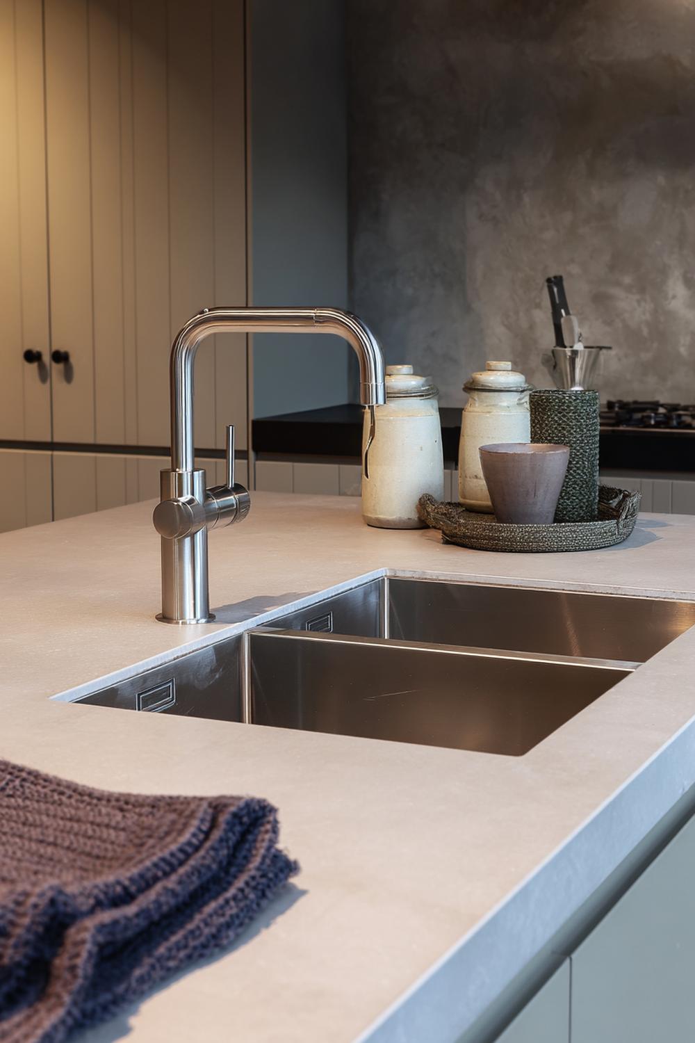 17. Keuken inspiratie met een dubbele spoelbak en professionele kraan