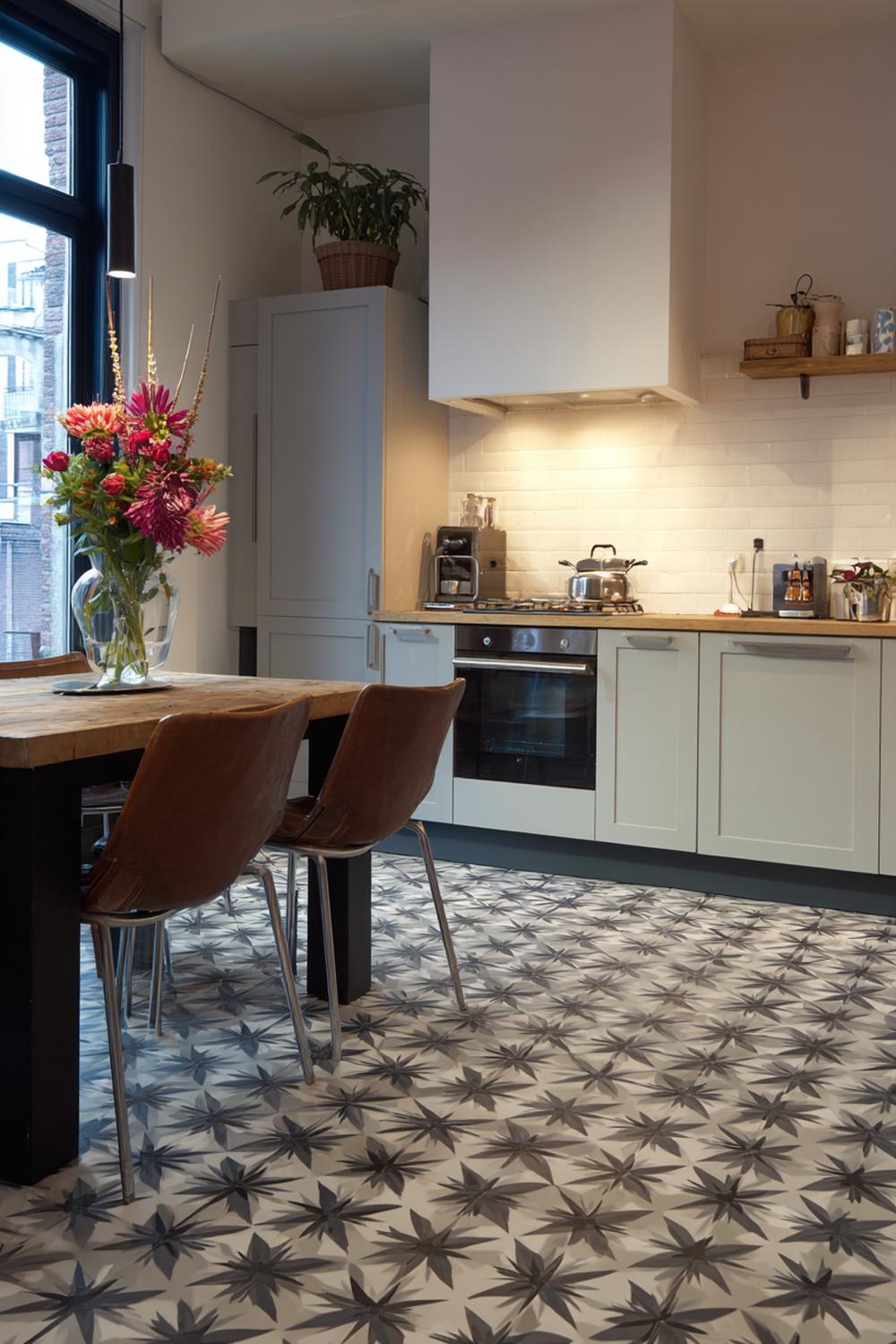 19. Keuken inspiratie met een tegelkleed patroon op de vloer