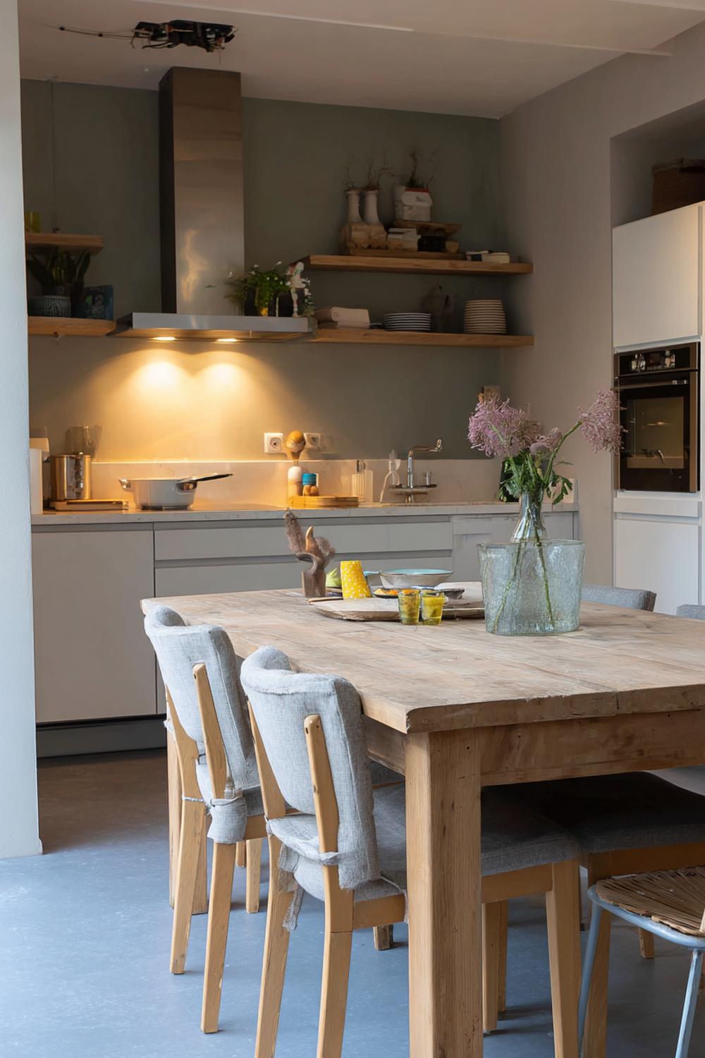 21. Keuken inspiratie met een eettafel aan het aanrecht vast