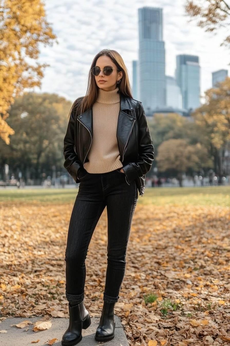 Leren jas herfst capsule look