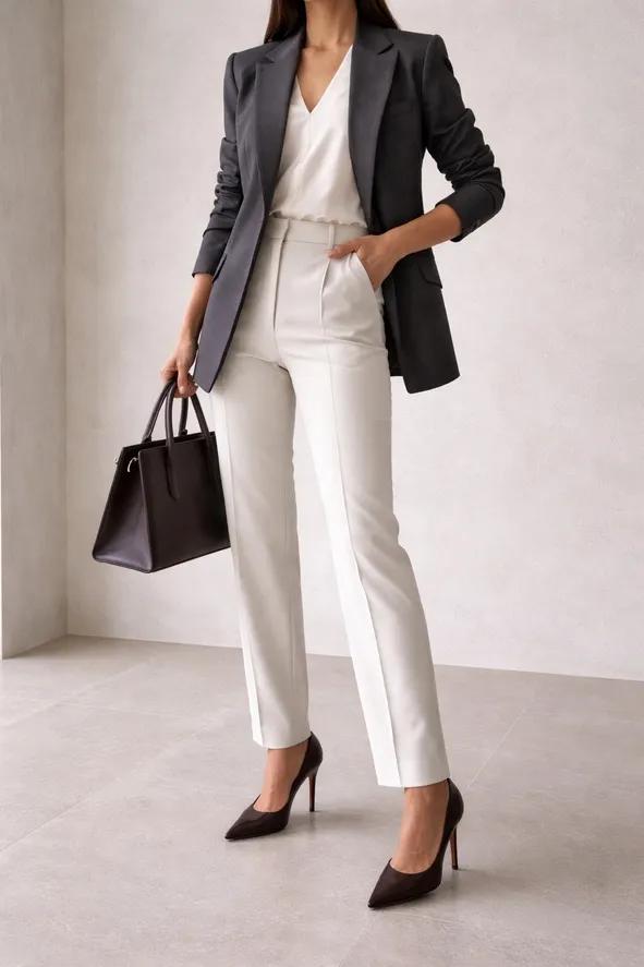 Minimalistische kantoorlook met blazer
