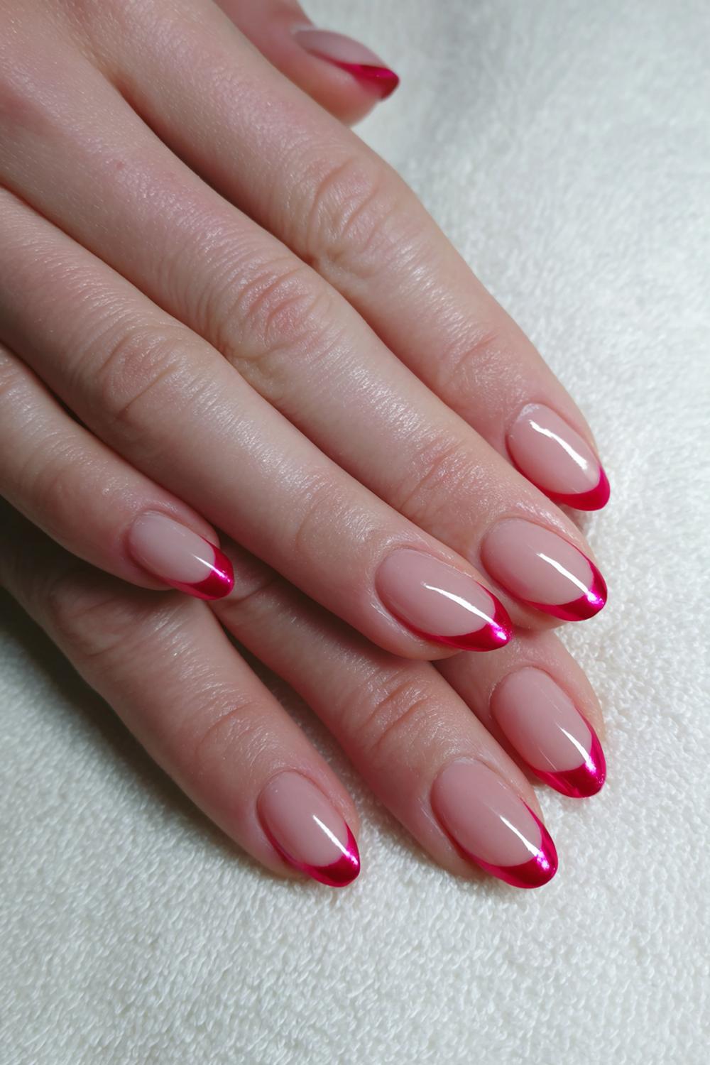 15. Nagels valentijn met rode chrome glans en zachte randvervaging