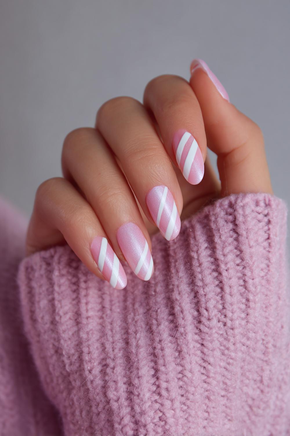 18. Nagels valentijn met roze cat-eye en diagonale lichtband