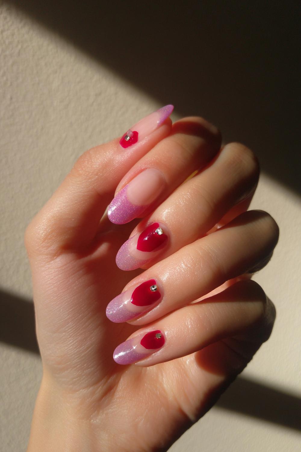29. Nagels valentijn met rode ‘aura’ in het midden en zachte halo