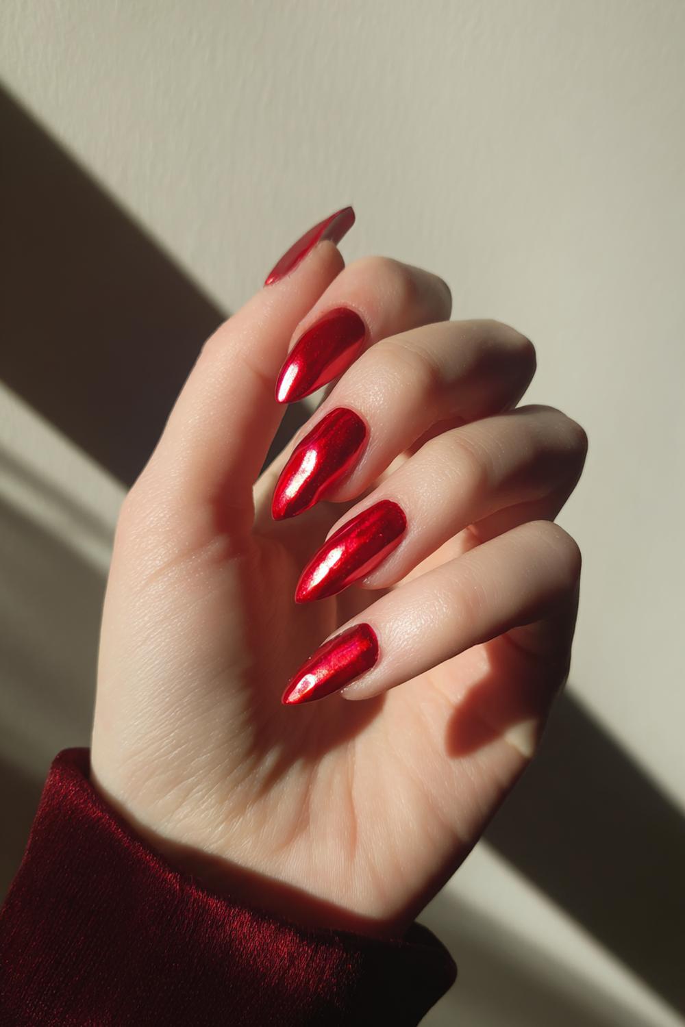 31. Nagels valentijn met rood ‘syrup’ effect en extra glans
