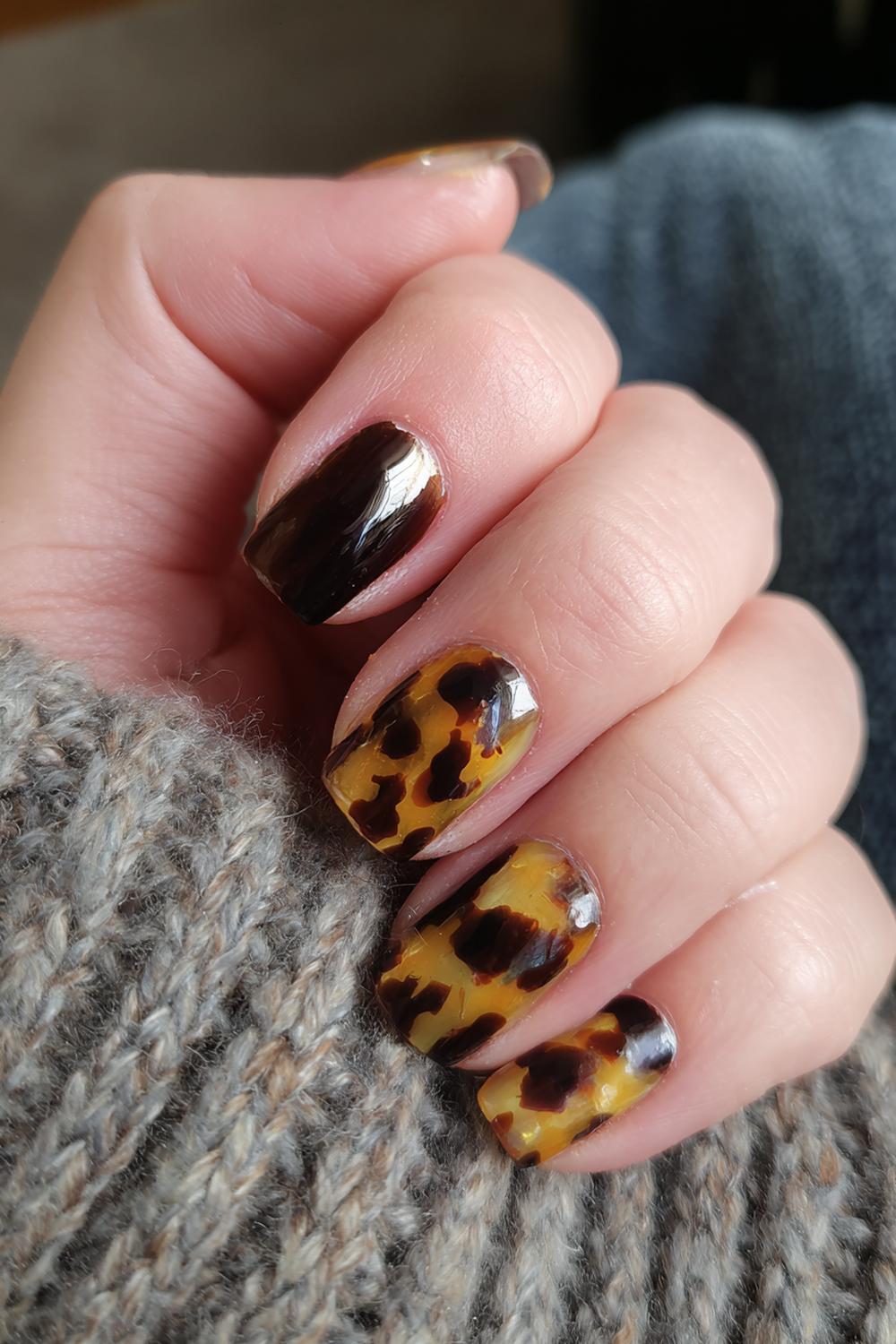 11. Nail art 2026 ‘tortoise shell’ detail met honing-amber glans