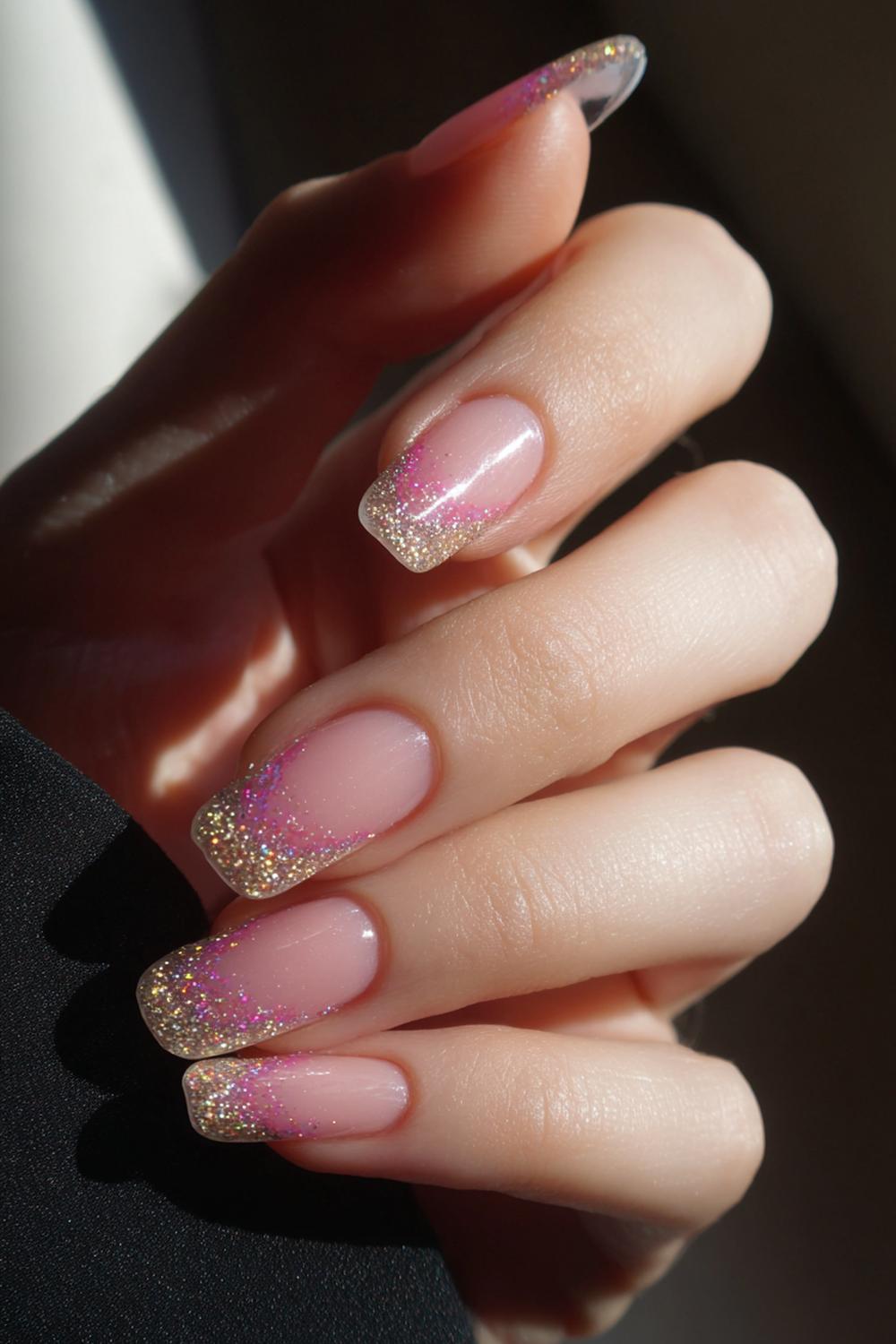 23. Nail art 2026 ‘glass french’ met transparante tip en glitterrand