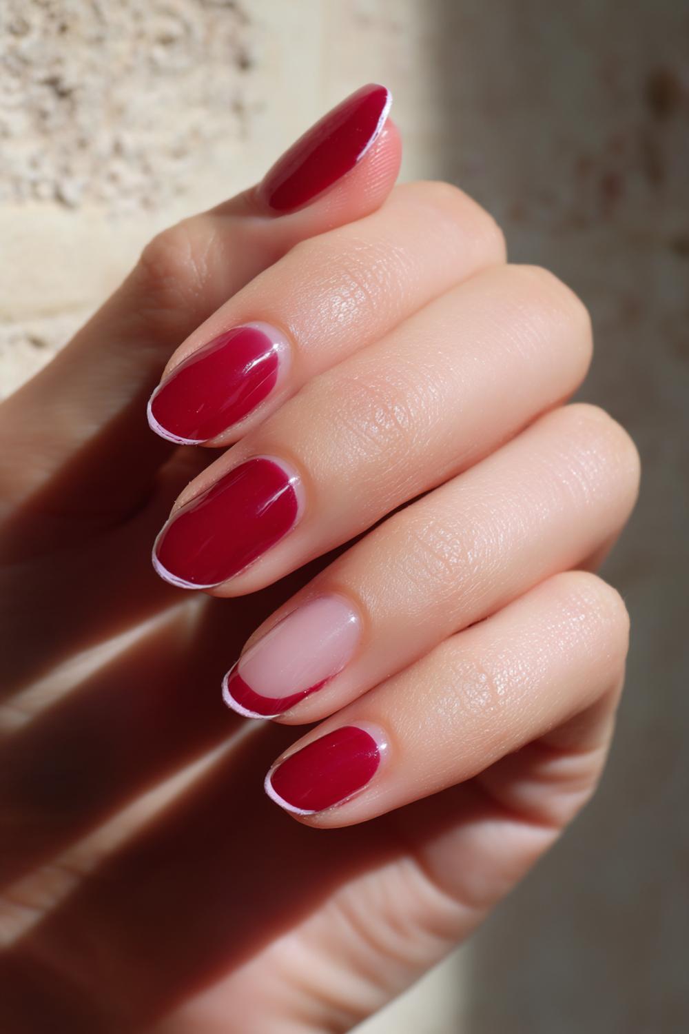 36. Nail inspo 2026: Klassiek rood met moderne ‘micro-French’ rand