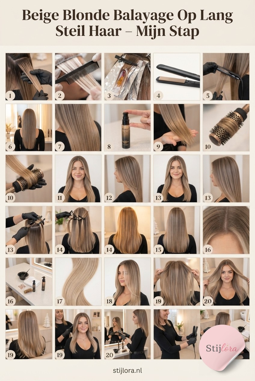 Beige Blonde Balayage Op Lang Steil Haar - Mijn Stap - Voor