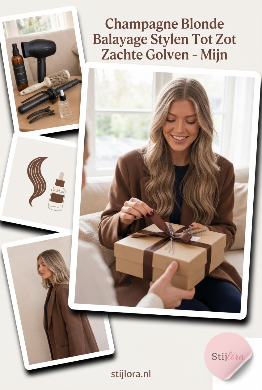 Champagne Blonde Balayage Stylen Tot Zachte Golven - Mijn