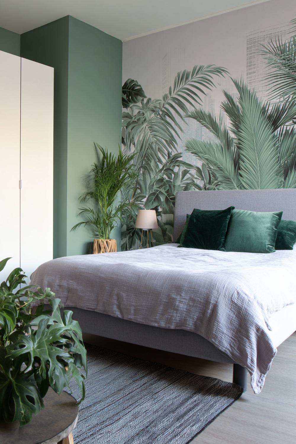 11. Room ideas bedroom met botanische wandprint en urban jungle groen