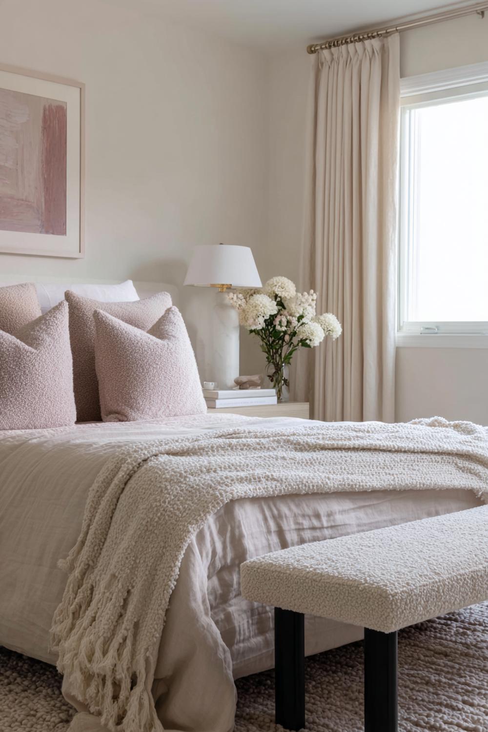 18. Room ideas bedroom met textuurmix van wol, linnen en bouclé