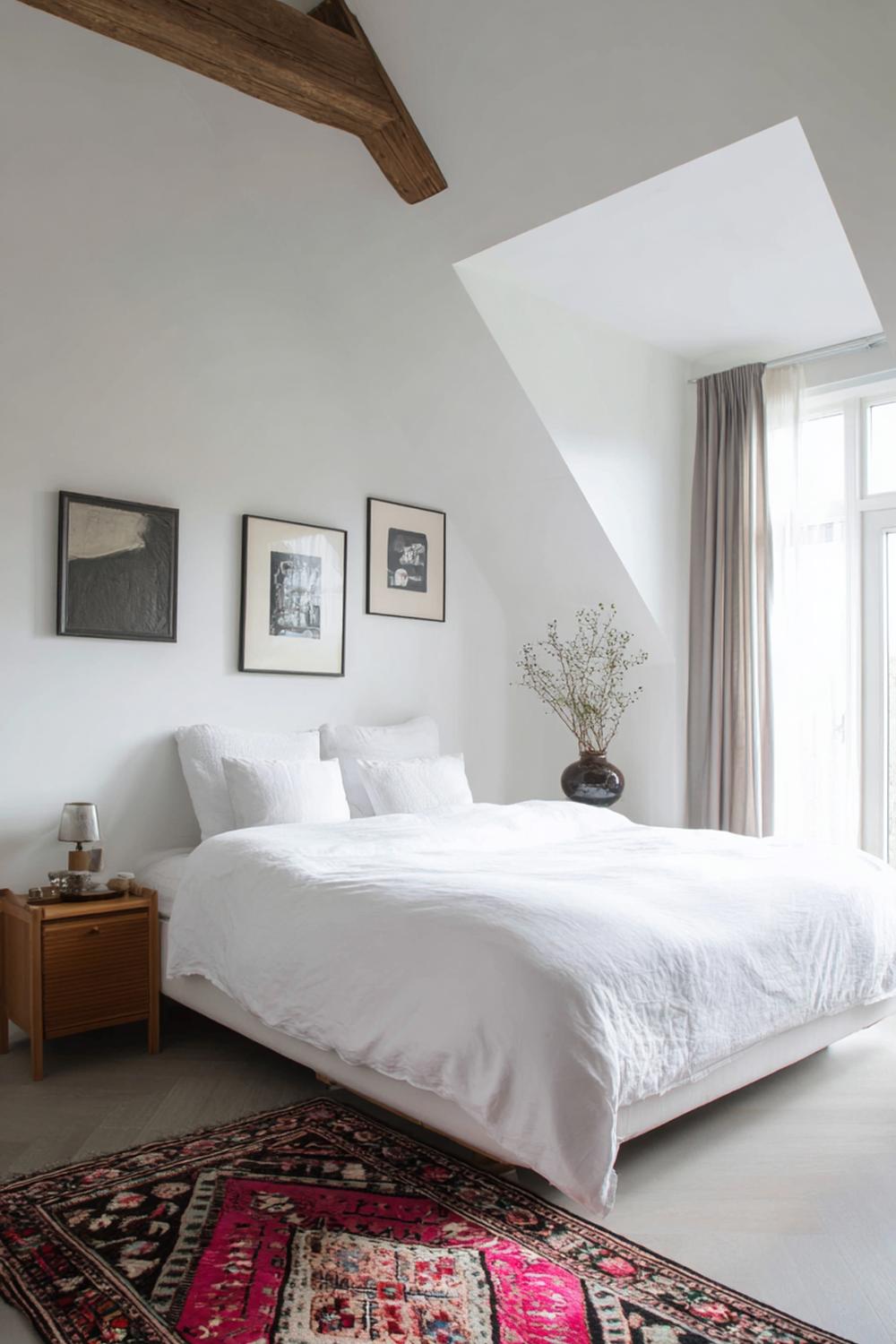 14. Slaapkamer inspiratie met symmetrische kunst en rustige lijsten