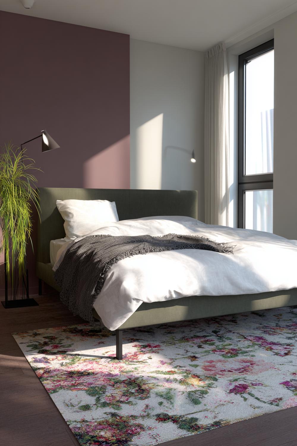 22. Slaapkamer inspiratie met een zachte tapijtloper naast het bed