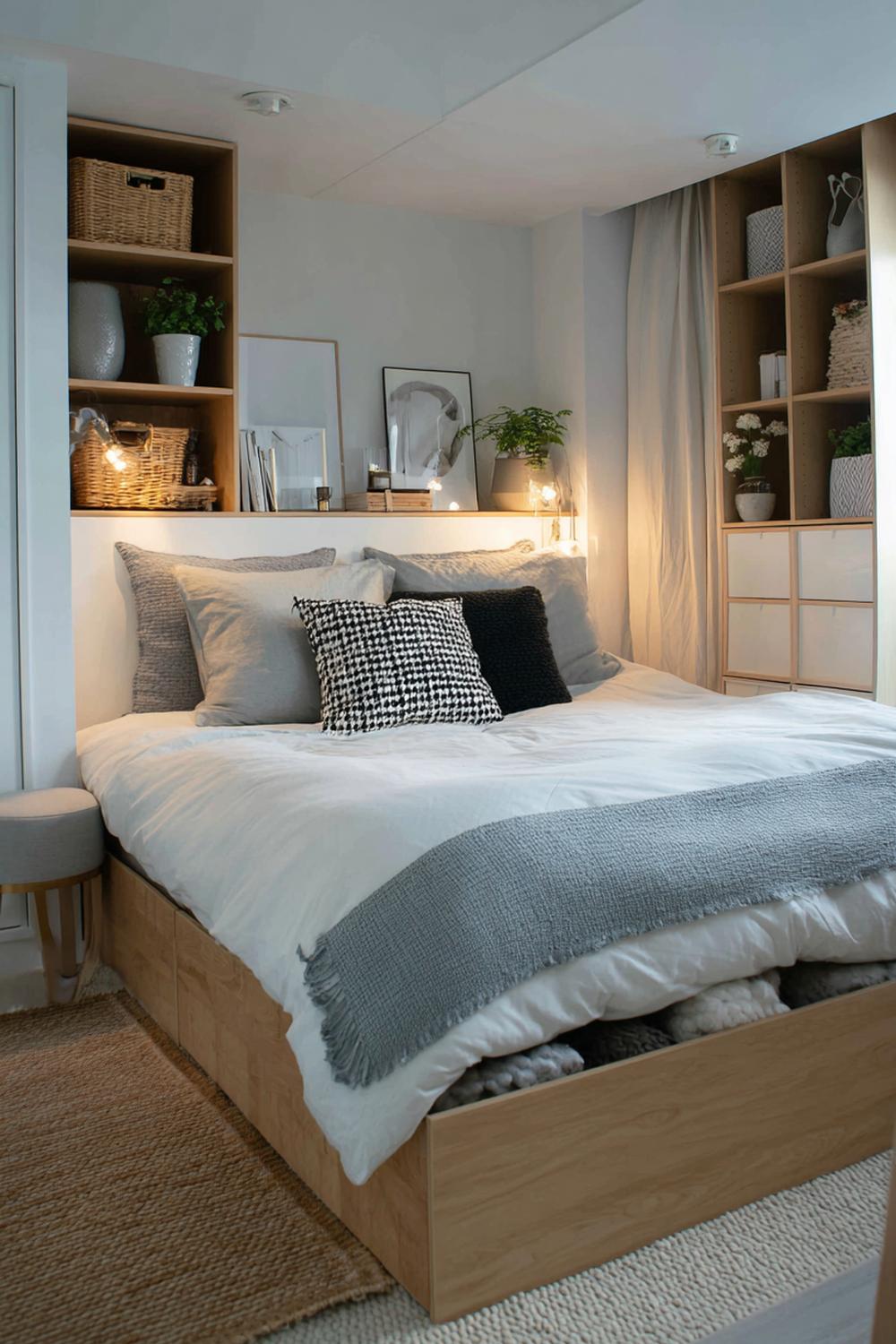 25. Slaapkamer inspiratie met slimme opbergruimte onder het bed