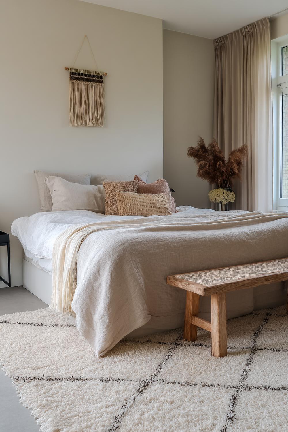 28. Slaapkamer inspiratie met monochroom beige en textuurcontrasten
