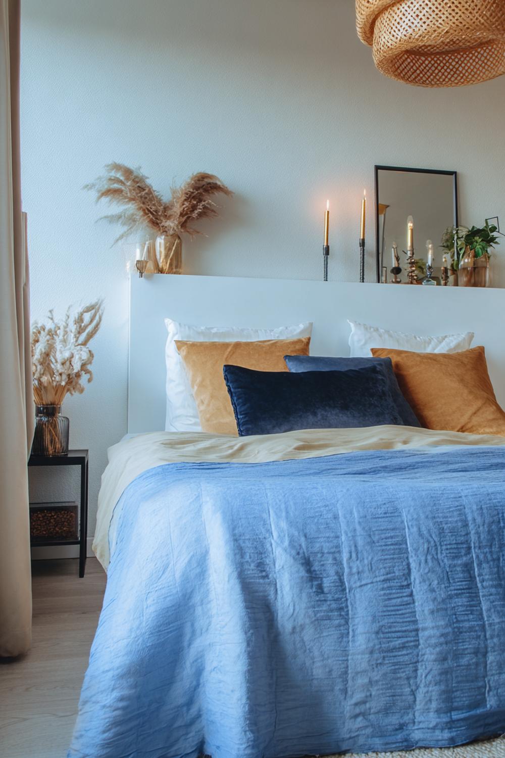 31. Slaapkamer inspiratie met een nis achter het bed en decoratieve styling