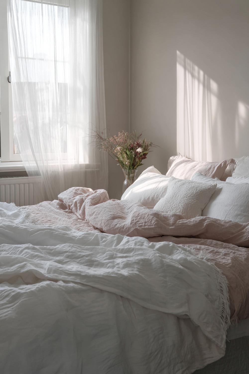 35. Slaapkamer inspiratie met een hemelbed en lichte, vallende stof