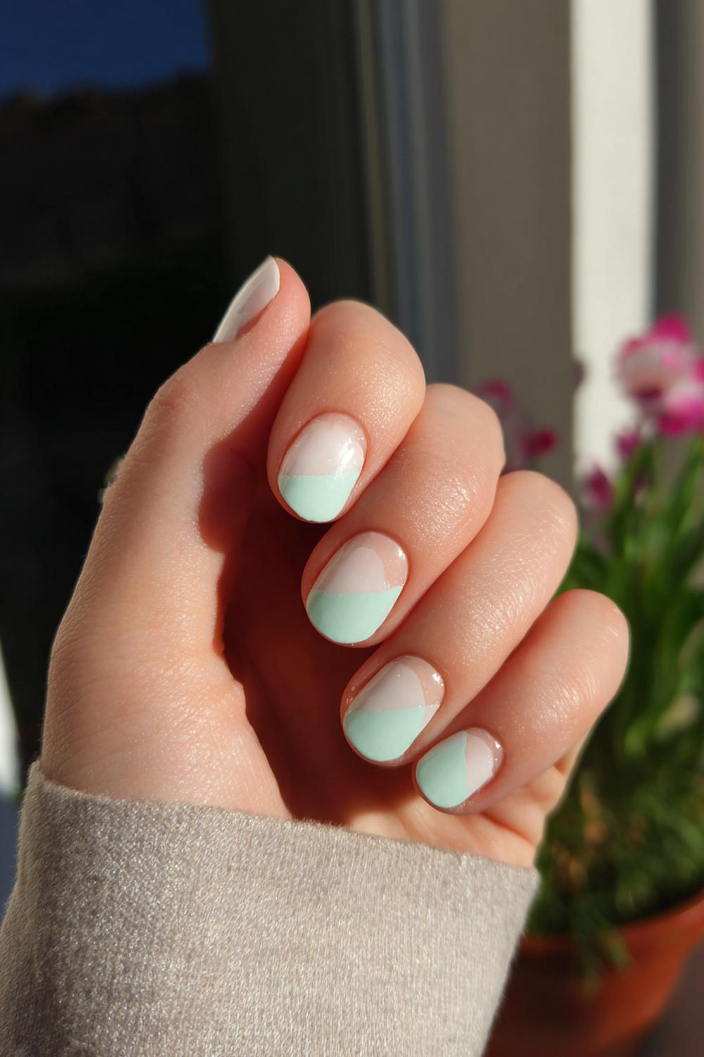 10. Spring nails met mintgroene half-moons en nude lak