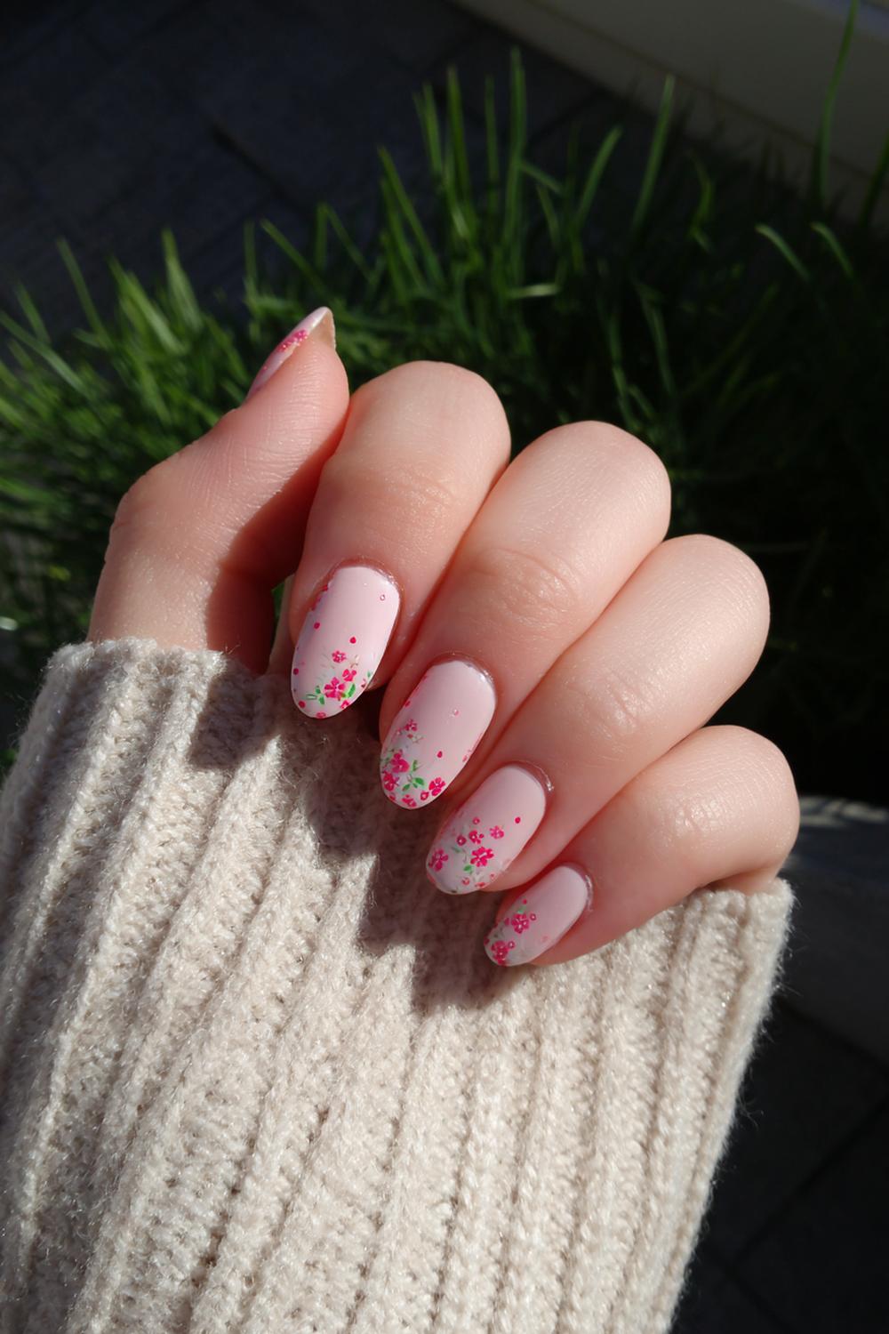 21. Spring nails met blush roze en kleine kersenbloesem