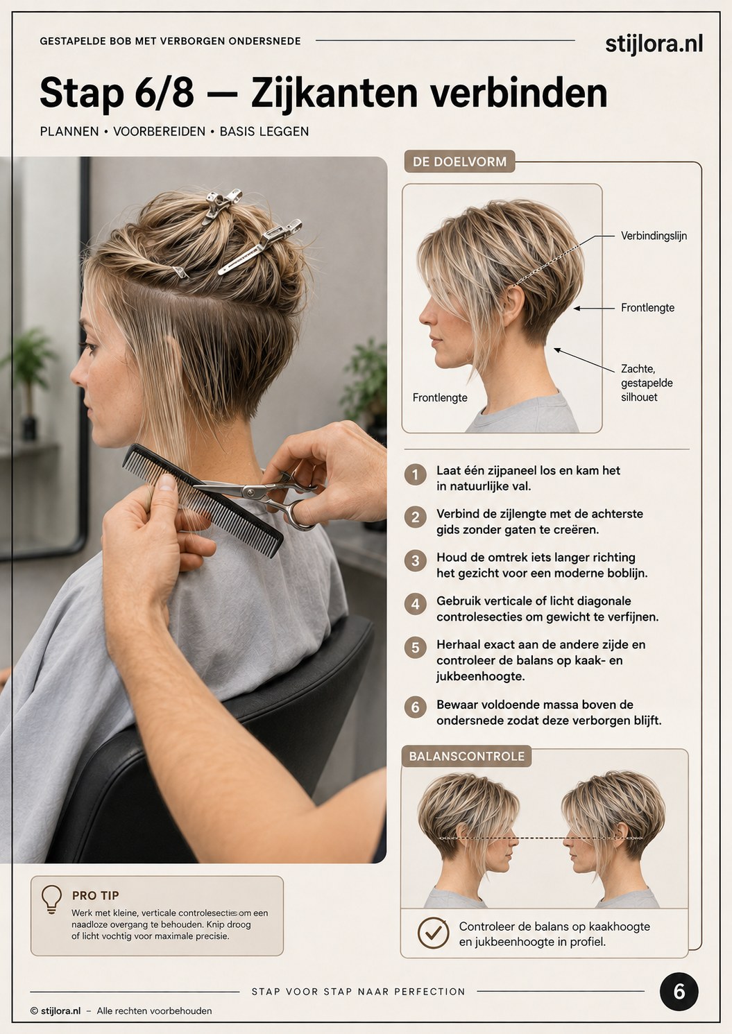 Zijkanten verbinden met de achterkant voor een zachte overgang bij de stacked bob met undercut