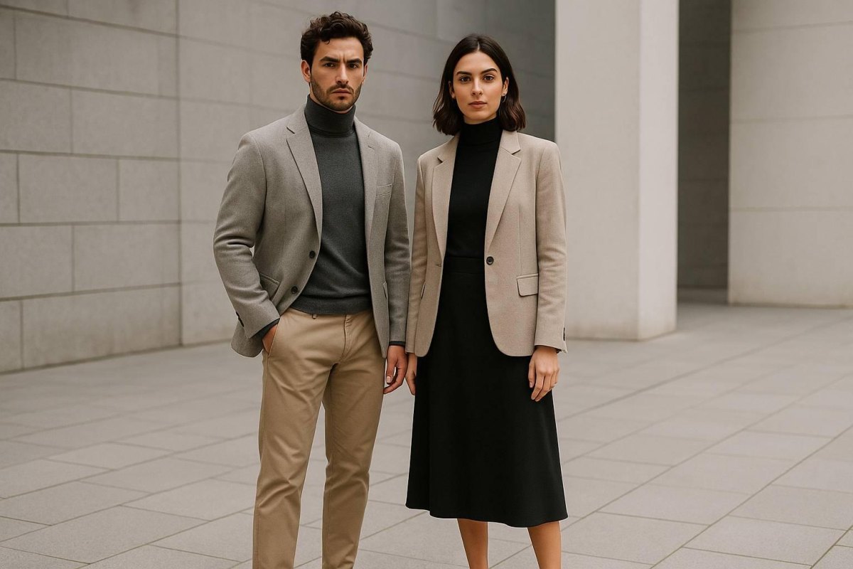 Minimalistische blazer outfit met strakke lijnen