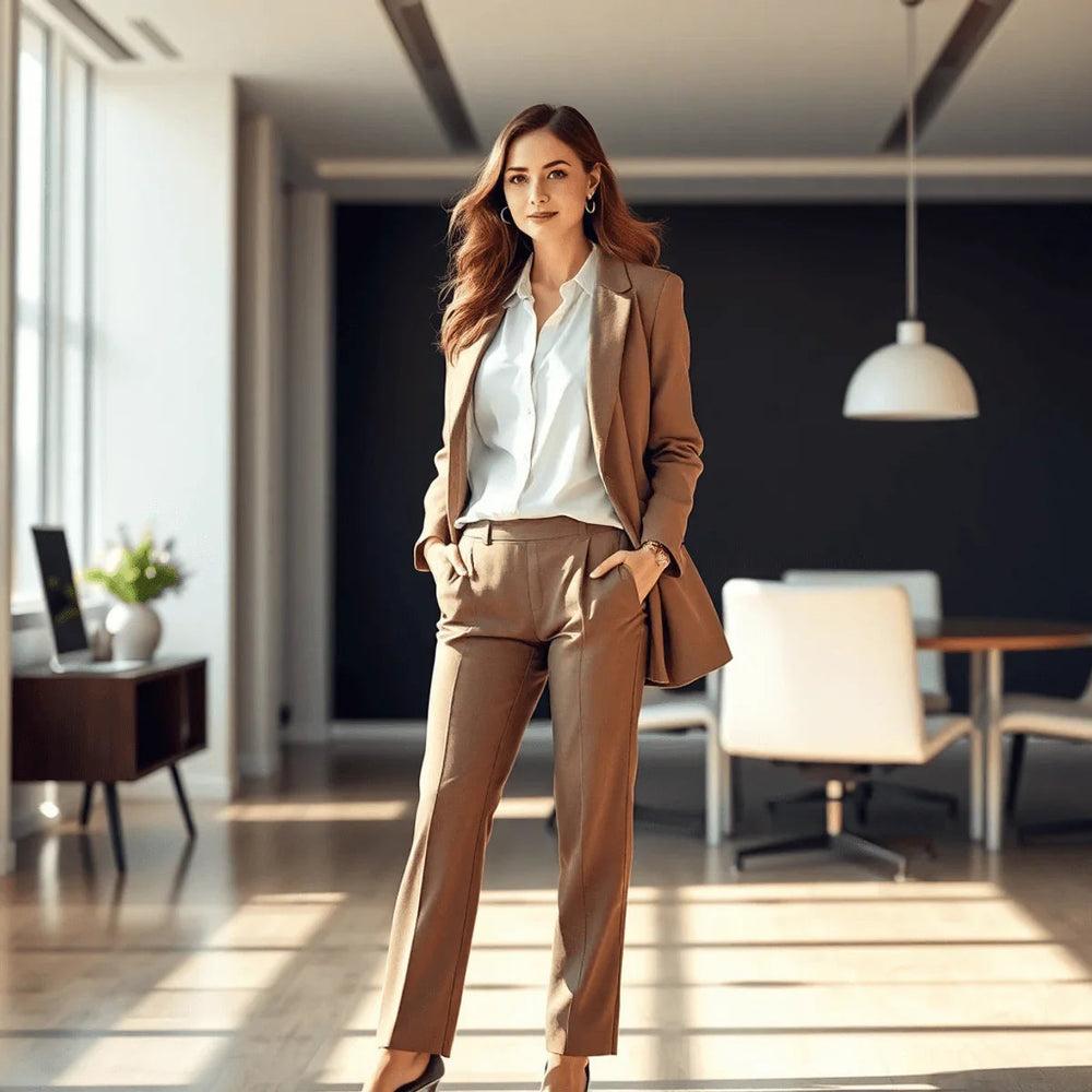 trendy jonge vrouw kantoor outfit