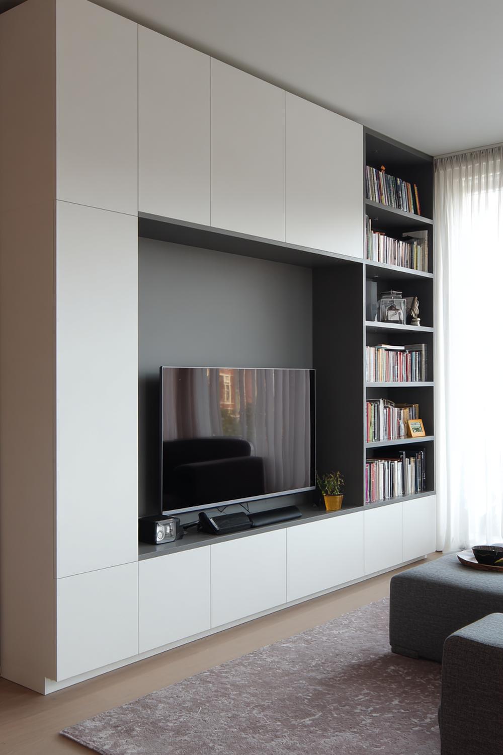 25. Tv wand ontwerp met modulair systeem en veranderbare indeling