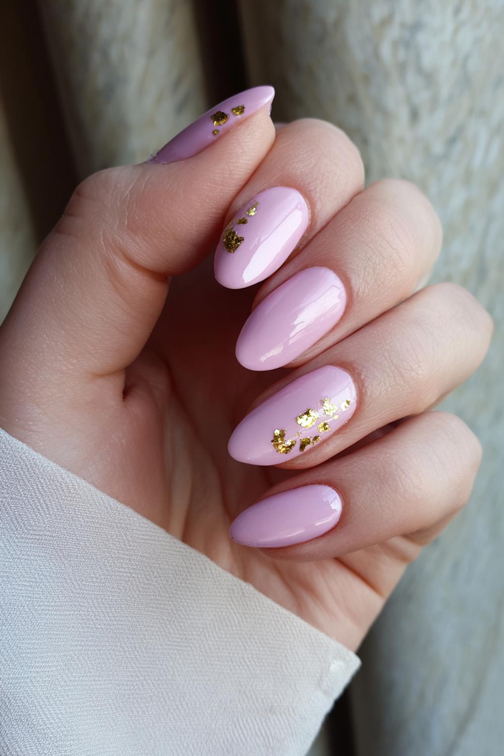 11. Valentines nails met blush roze en gouden foliesnippers