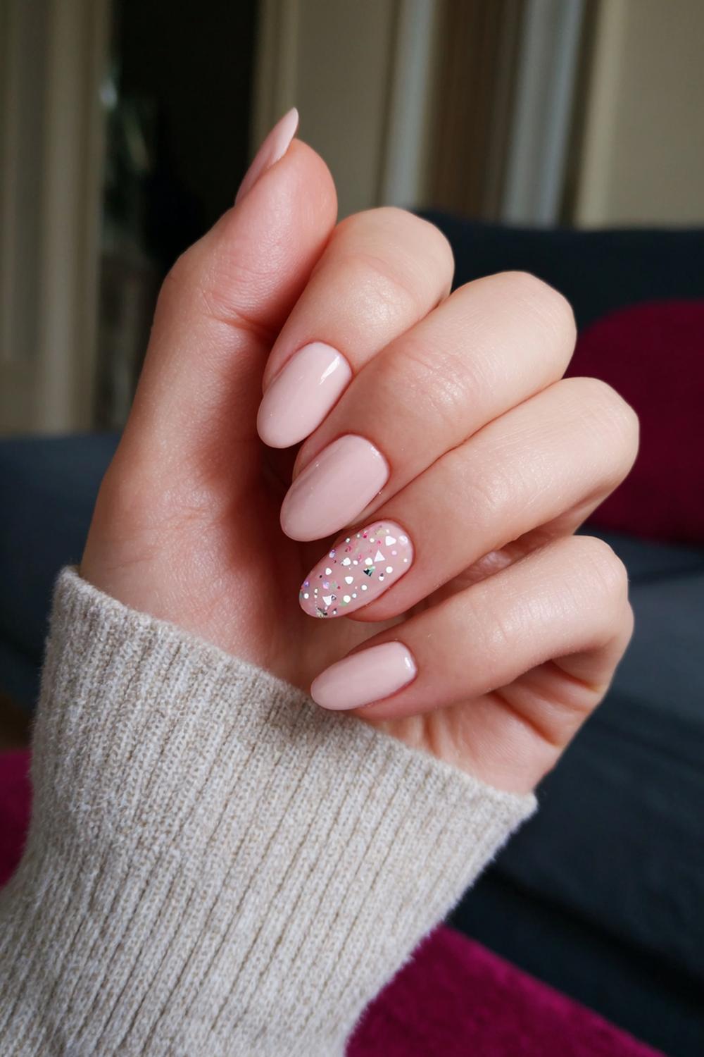 13. Valentines nails met beige basis en hartjes-constellatie