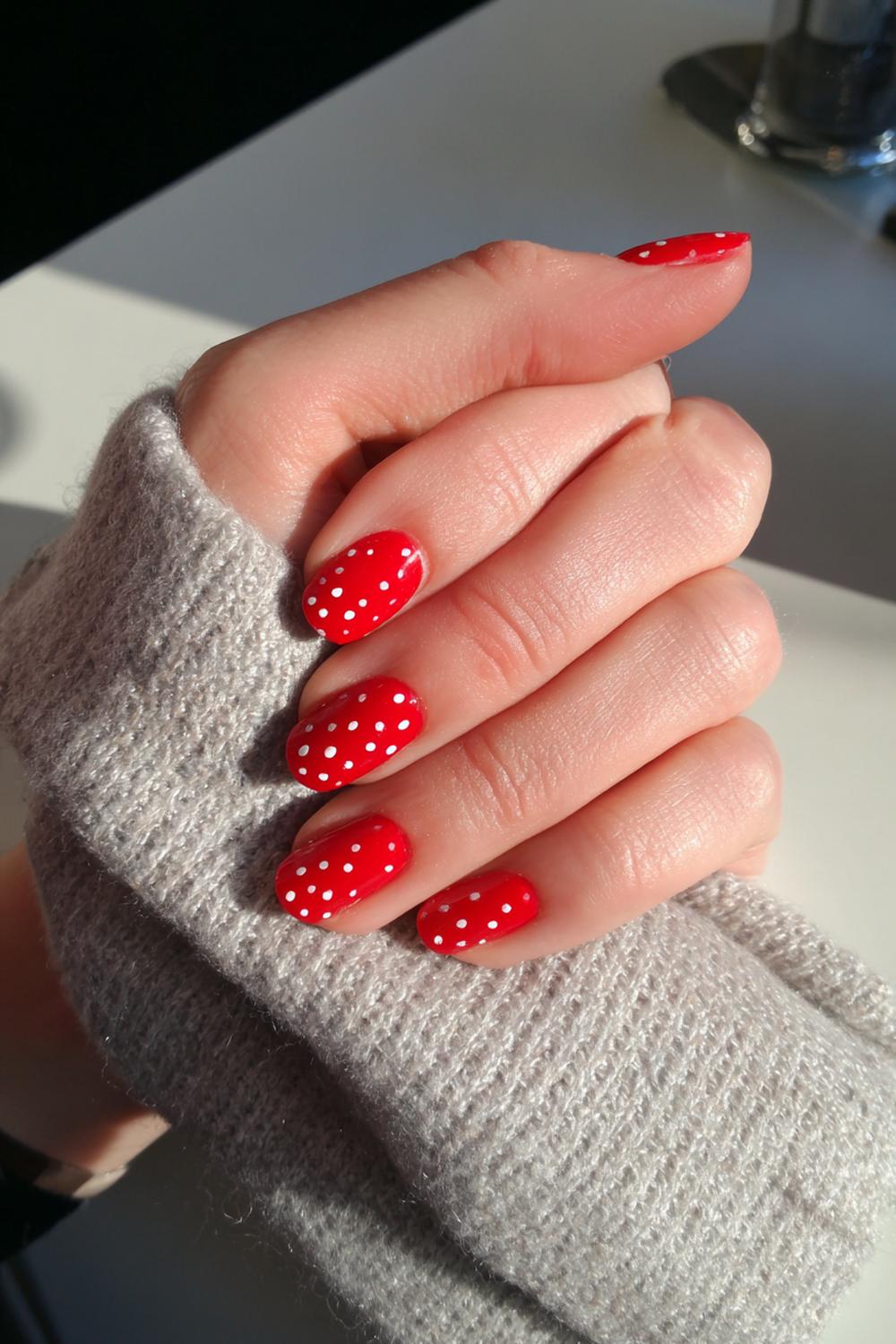 20. Valentines nails met rood gradient en fijne stippen