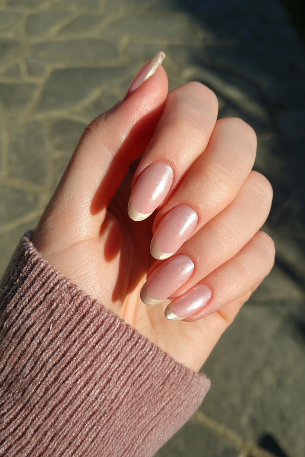 25. Valentines nails met nude en dubbele hartlijn