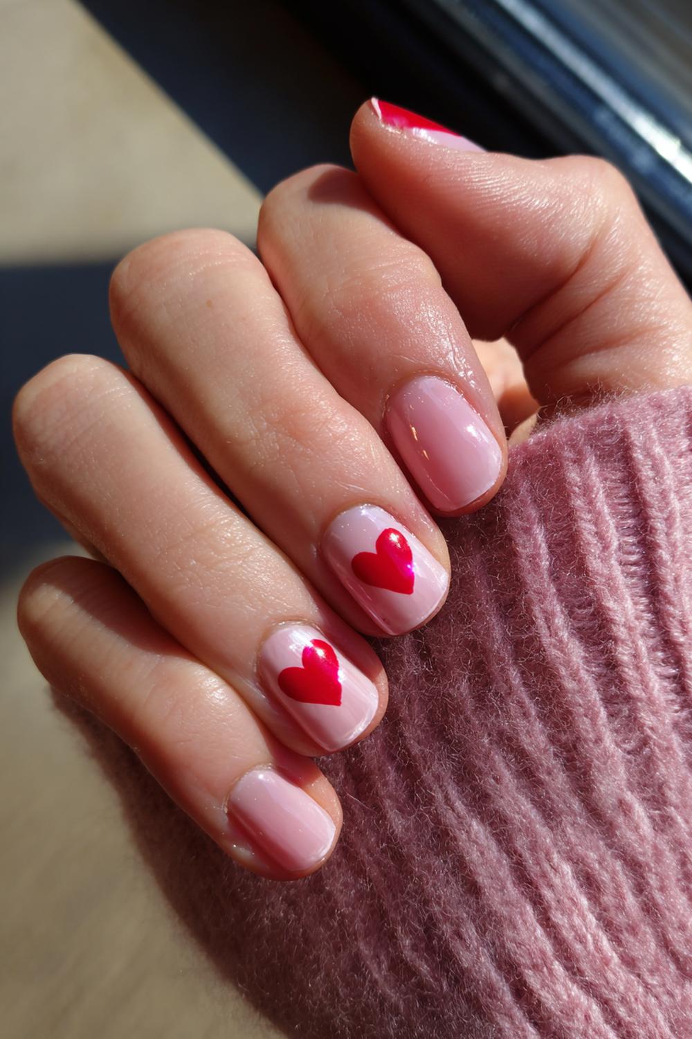 36. Valentines nails met rood micro-hartje op elke nagel