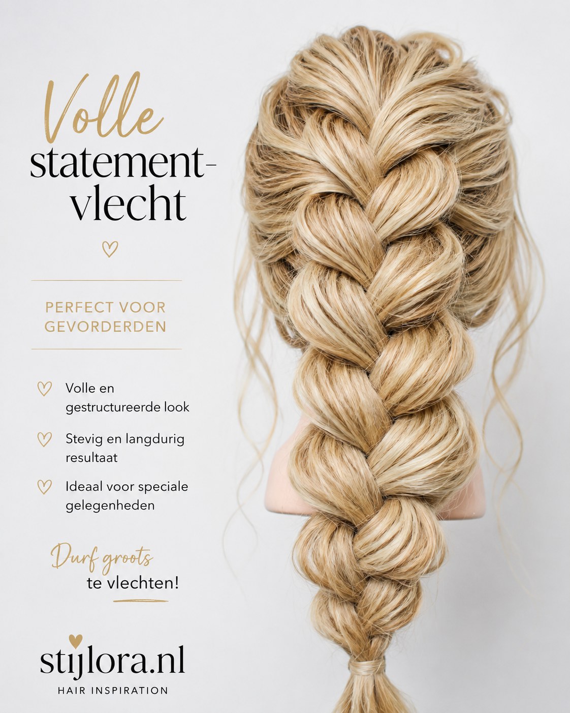 Volle statement-vlecht met veel structuur, een mooie volgende stap na de basisvlecht