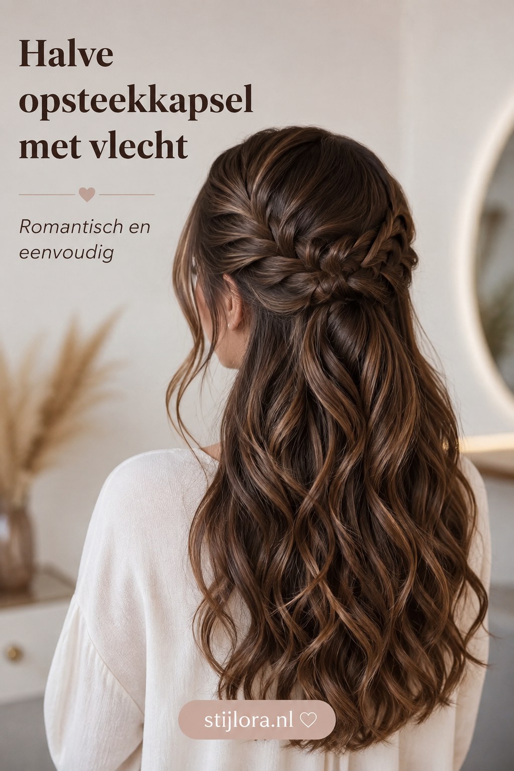Halfopgestoken kapsel met een romantische vlecht, mooi voor een bruiloft of feestje