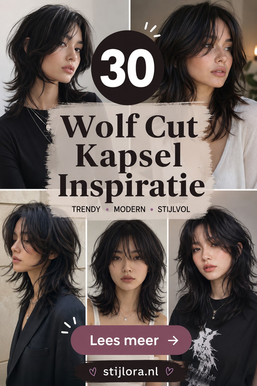 Wolf cut kapsel inspiratie op donker haar met veel laagjes en natuurlijke volume