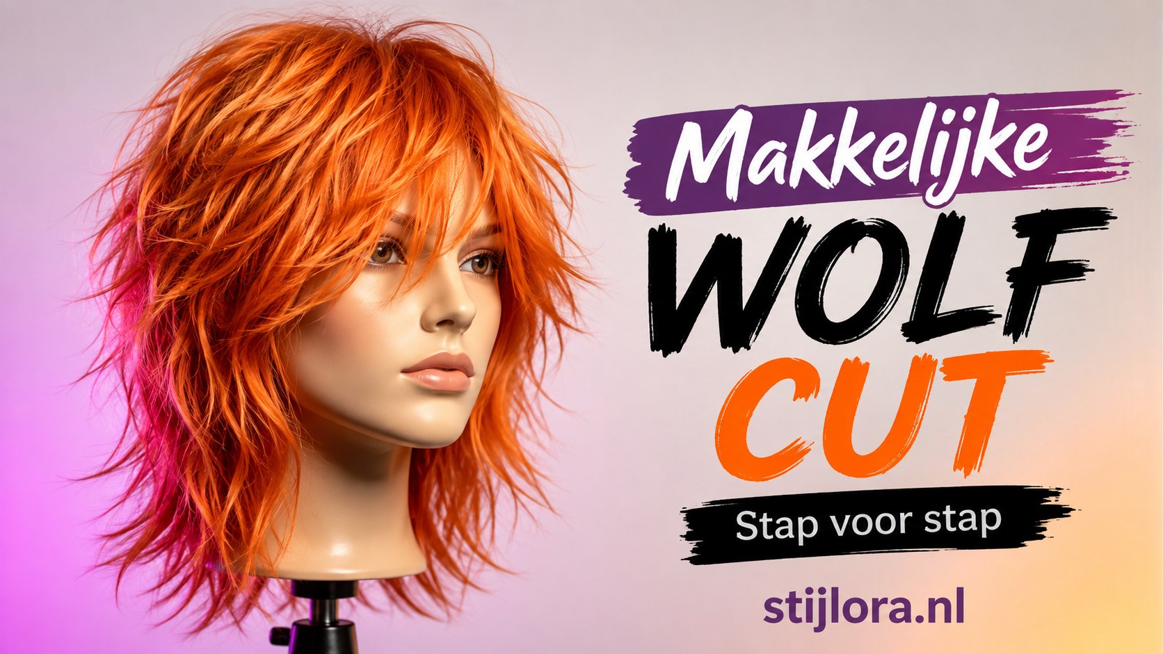 Wolf cut stap voor stap geknipt op een oefenhoofd met duidelijke laagjes en beweging