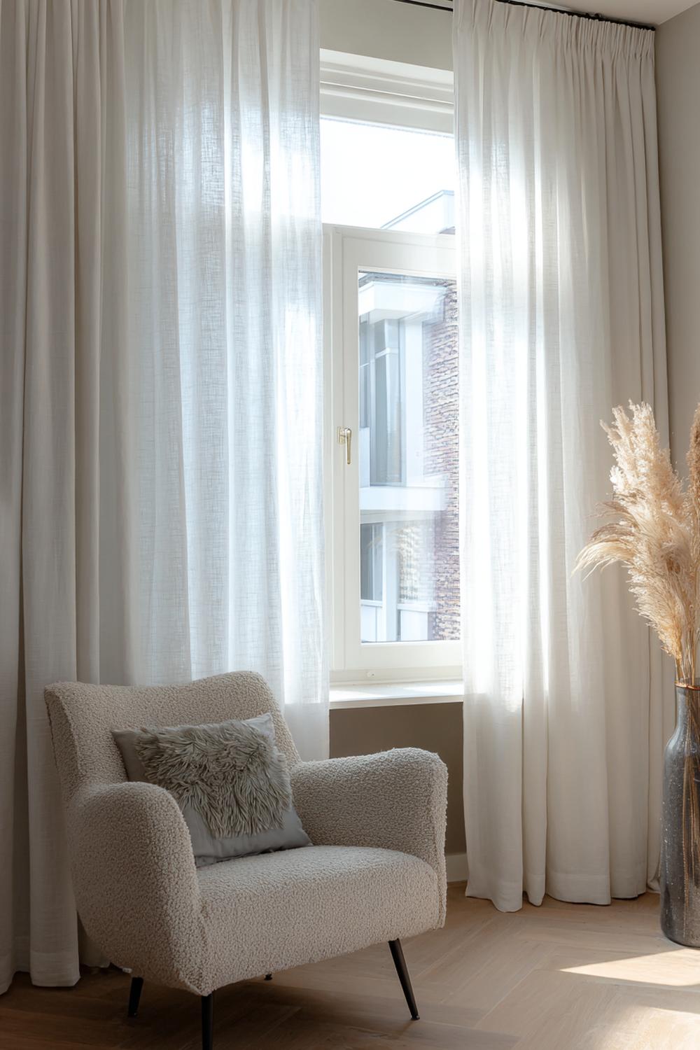 15. Woonkamer inspiratie met lichte linnen gordijnen en zonfilterend effect